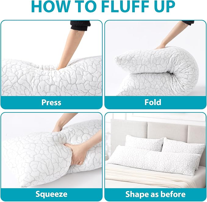 Cooling Body Pillow for Side Sleeper, Long Pillow for Bed, 20x54 in | Shredded Memory Foam, Adjustable Loft, Removable Washable Cover, Side Sleepers & Back Pain Relief