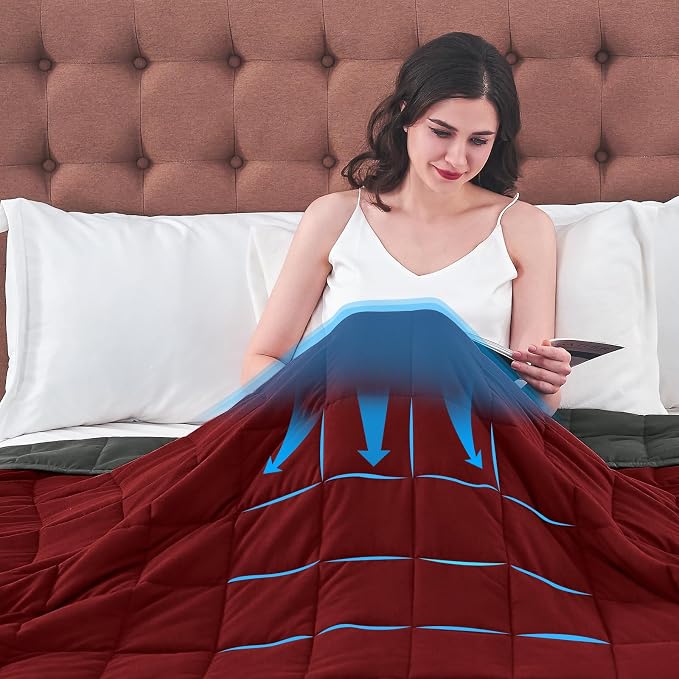 yescool Weighted Blanket for Adults (15 lbs, 60" x 80", Red Grey) Cooling Heavy Blanket for Sleeping Perfect for 110-130 lbs, Queen Size Breathable Blanket with Premium Glass Bead, Machine Washable