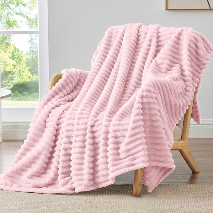 BEDELITE Ribbed Fleece Throw Blanket for Couch, Cherry Blossom, 50"x70" | Ultra-Soft Plush Fleece, Warm Yet Lightweight, Ribbed Texture, Home Decor, Machine Washable, Giftable, All-Season Use