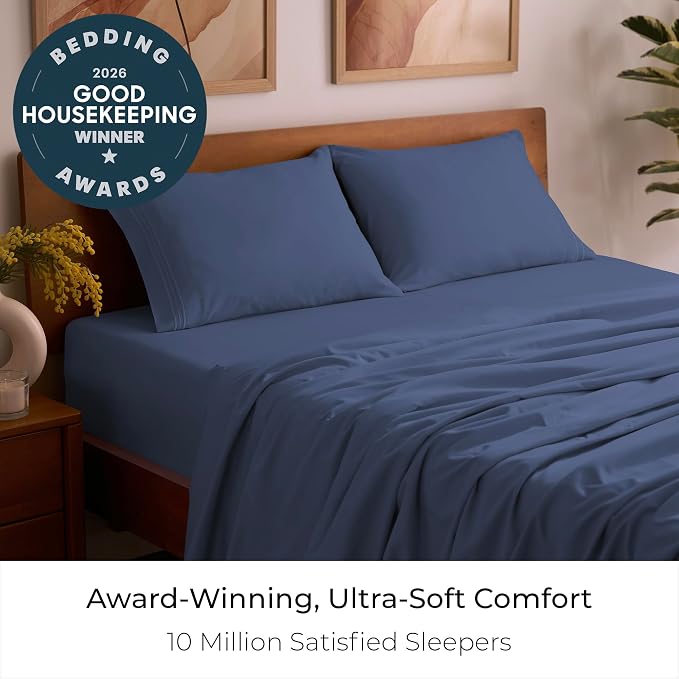 Mellanni Iconic 4-Piece Microfiber Sheet Set (Queen, Blue Nova) | Double-brushed softness; breathable comfort; 16-in deep pocket; machine washable; OEKO-TEX(R) certified; Lifetime Promise