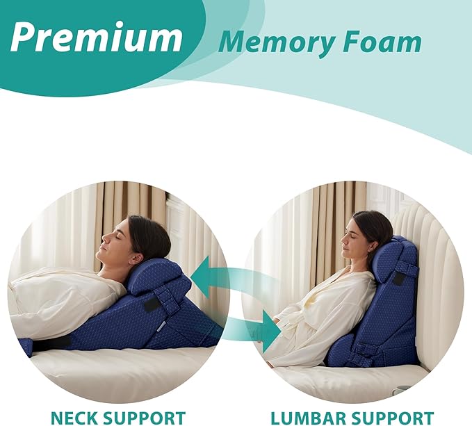Adjustable 4pcs Bed Wedge Pillow Set, Memory Foam Wedges Pillow Post Surgery for Back, Neck, Leg Pain Relief, Pillows Wedge for Sleeping, Sitting up in Bed, Acid Reflux and GERD, Navy Blue