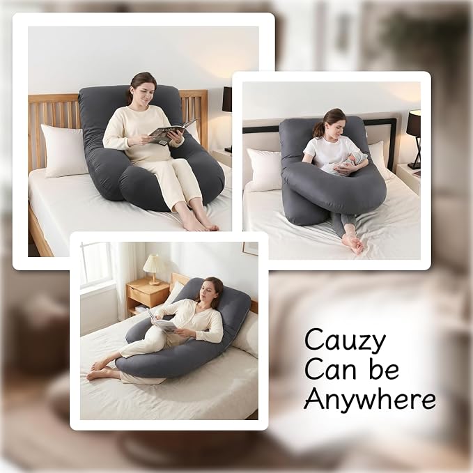 ALLOPERA Pregnancy Pillow, Full Body 57 Inch Maternity Pillow with Removable Washable Cover - Sleep Support for Legs, Back, Neck, Shoulder, HIPS, Belly for Pregnent Women, Black Milk Fiber Cover