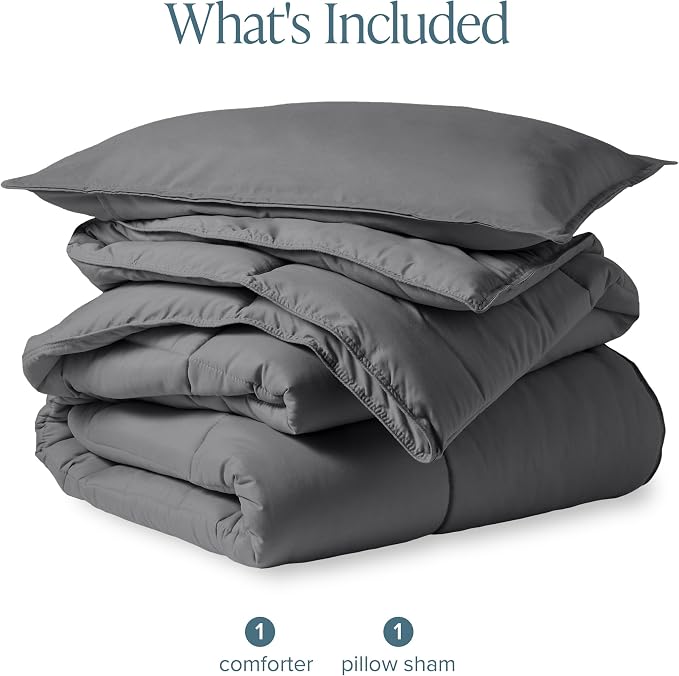 Bare Home Comforter Set - 1800 Ultra Soft (Twin/Twin XL, Grey) | All-Season, Breathable, Hypoallergenic, Premium 1800, Warm, Cozy