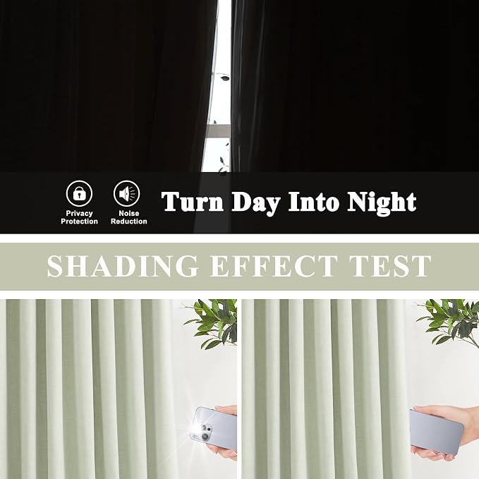 Vision Home Soft Green Pinch Pleated Full Blackout Curtains Linen Blended Room Darkening Curtain Panels 90 inch for Living Room Bedroom Thermal Insulated Pinch Pleat Drapes with Hooks 40" Wx90 Lx2