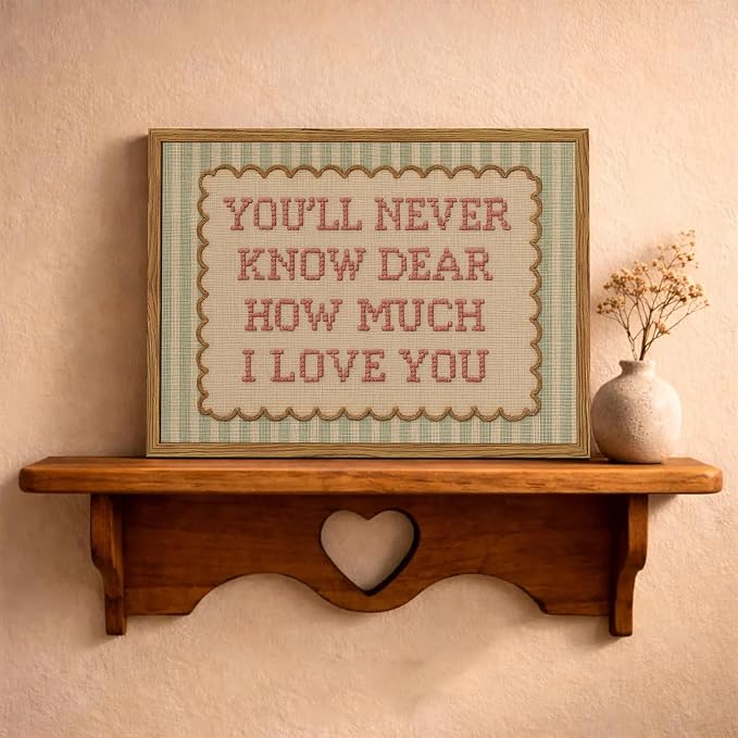 Framed You'll Never Know Dear How Much I Love You Wall Art, Vintage Nursery Pink Green Striped Pictures Wall Decor, Inspirational Quote Paintings Canvas Prints for Girl Bedroom Living Room 16x24 inch