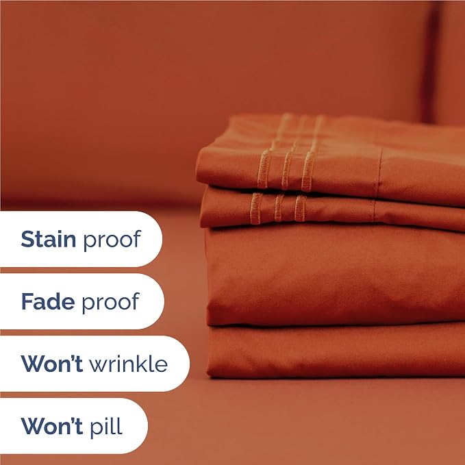 Full Size 4 Piece Sheet Set - Breathable & Cooling Sheets - Terracotta | Hotel Luxury Bed Sheets for Women & Men, Deep Pockets, Easy-Fit, Extra Soft and Wrinkle Free Sheets, Oeko-Tex Bed Sheet Set