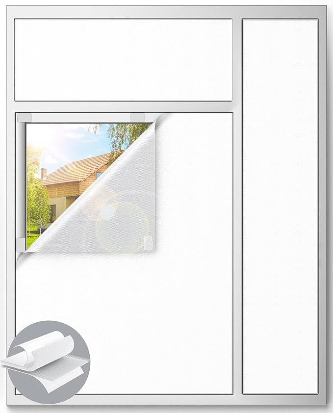 Blackout Curtains for Bedroom, 39" x 58" Portable Blackout Blinds No Drill | 100% Blackout Window Cover with Hook&Loop Strip, Temporary Blackout Shades, Blackout Window Film for Nursery Travel RV- White