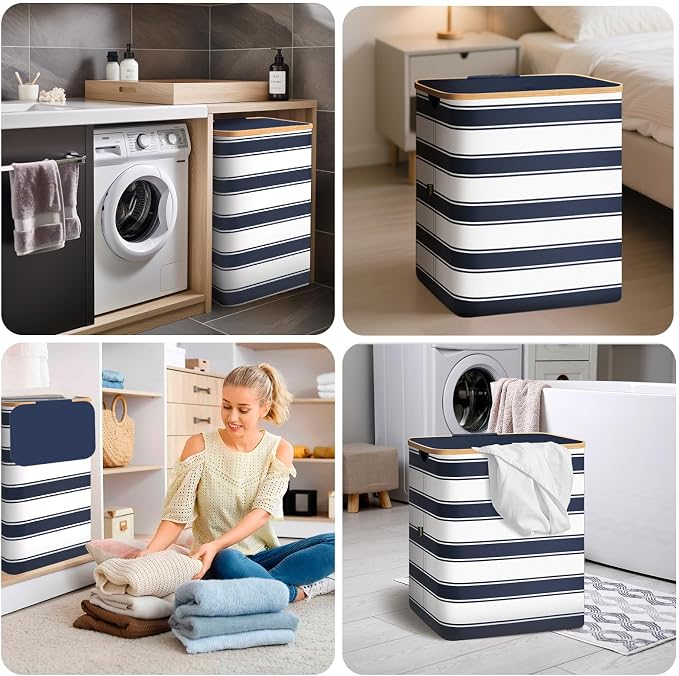 BALEINE 70L Laundry Hamper with Lid, Large Laundry Basket Bin | Large Capacity, Easy-Access Lid, Shape-Retaining Structure, Pull Handles, Ideal for Bedroom, Dorm, Laundry Room