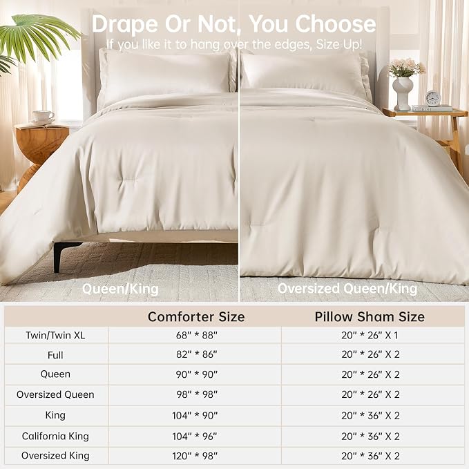 Beige Full Comforter Sets, All Season Ultra Soft Down Alternative Bedding - 3 Piece Lightweight Bed Set Includes 1 Comforter (82"x86") and 2 Pillow Shams (20"x26")