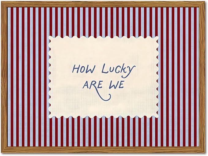 Framed How Lucky Are We Wall Art, Trendy Positive Affirmation Quotes Canvas Wall Decor Paintings, Red Striped Pictures Prints Preppy Home Decor for Living Room Bedroom Dorm 12x16 inch