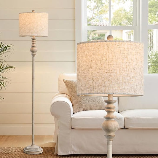 BOBOMOMO 64.25" Farmhouse Floor Lamp for Living Room, Tall Antique Gray Standing Lamp with Rotary Switch, Vintage Reading Lamp for Bedroom & Nursery, Rustic Home Decor Corner Lamp