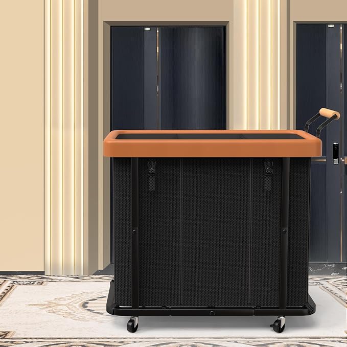Laundry Hamper 3 Section with Lid,230L Rolling Dirty Clothes Hamper Black | Laundry Basket with Wheels,Laundry Organizer Storage Cart with Sturdy Metal Frame and Wooden Handle for Laundry Room, Hotel