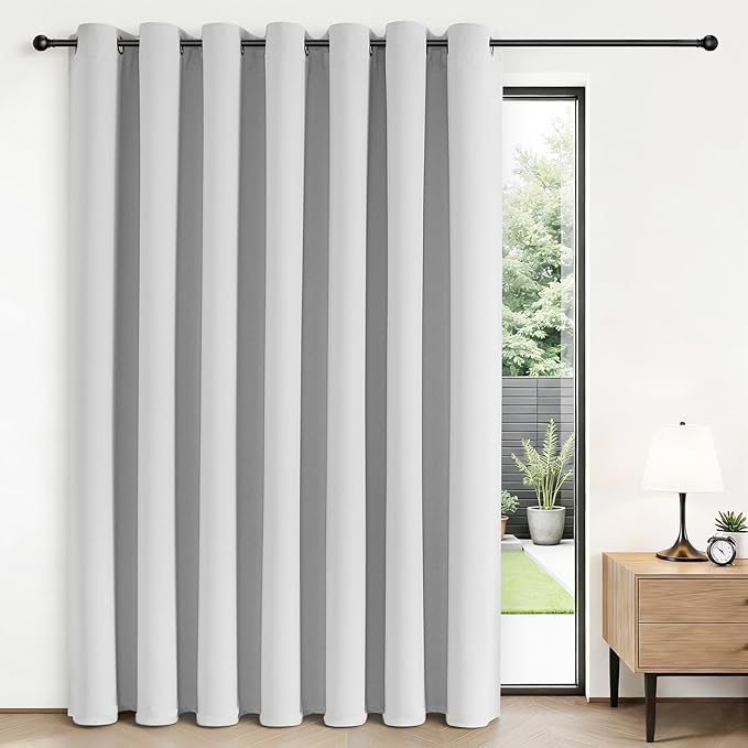 Joydeco Blackout Patio Sliding Door Curtains, Privacy Room Divider Curtains | Extra Wide Thermal Blackout Curtains for Bedroom Living Room, Curtain for Patio Door (Greyish White, 70Wx84L, 1 Panel)