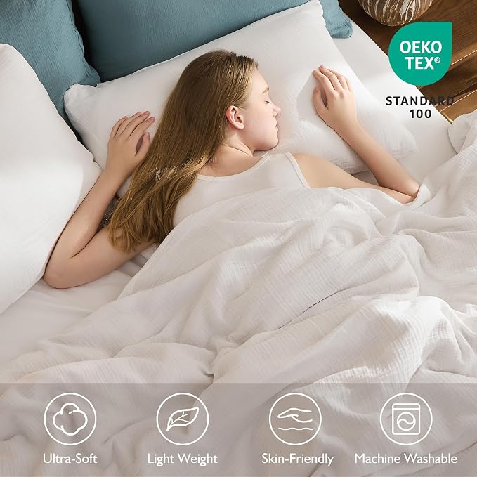 EMME Muslin Cotton Duvet Cover Set Cream White Twin Size Linen Like Soft Breathable Lightweight Summer Comforter Cover Set with Zipper Closure (Cream White, Twin, 68"x90")