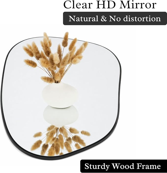 PERFNIQUE Irregular Wall Mirror Asymmetrical Mirror, 16''x12'' Small Black Mirror for Bathroom Bedroom Living Room Entryway, Decorative Modern Wall Decor, Wall Mounted (Black, 16''x12'')