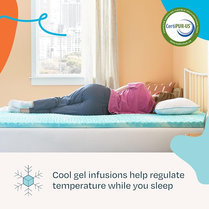 Linenspa 2 Inch Gel Memory Foam Mattress Topper – Egg Crate Style, Reversible for two feels – Promotes Airflow & Relieves Pressure Points – Twin