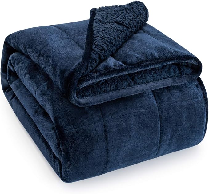 Sherpa Weighted Blanket for Adult 20 lbs Queen 60"x80" Navy Blue | Deep Pressure Wraps, Relax Body & Mind, Better Sleep, Dual Sided Cozy Heavy Blanket, Soft Plush Flannel Top, Ideal Gift