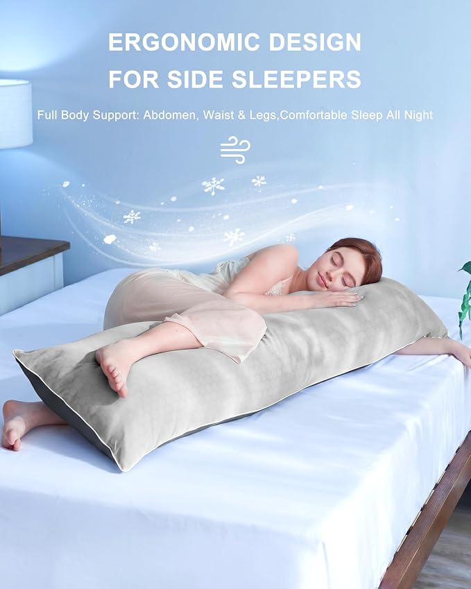 YZ HOME Cooling Body Pillow for Adults,Cold Touch Fabric(Grey,20"x54") | Body Pillow for Side Sleeper,Shredded Memory Foam,Removable Washable Cover