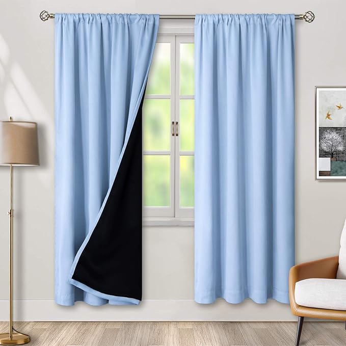 BGment Light Blue 100% Blackout Curtains for Bedroom 84 Inch Length | Thermal Insulated Soundproof, Light Blocking Dark, Black Out Curtains for Living Room, 2 Panels, 42 x 84 Inch