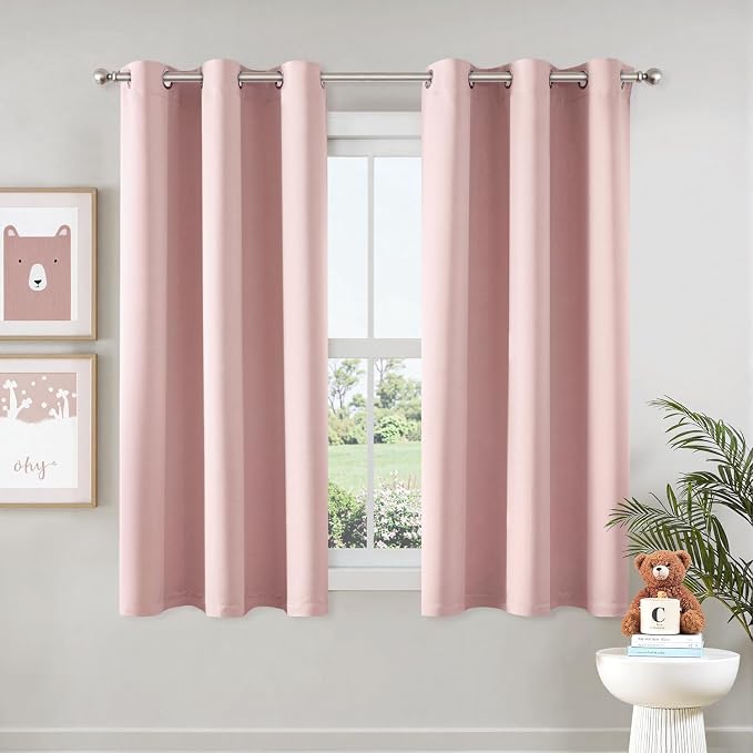 MIULEE Blackout Curtains for Bedroom 2 Panels 29 x 40 Inch Long Pink | Thermal Insulated, Living Room Darkening Grommet Drapes, Noise Reducing, Light Blocking Window Treatments