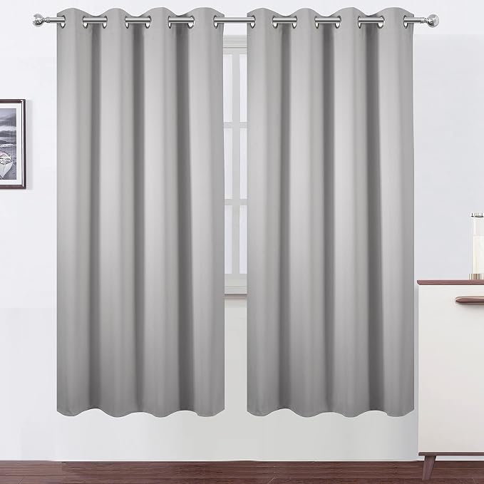 Light Grey Thermal Blackout Curtains/52 x 72 Inch/Set of 2 Panels Room Darkening Curtains for Bedroom
