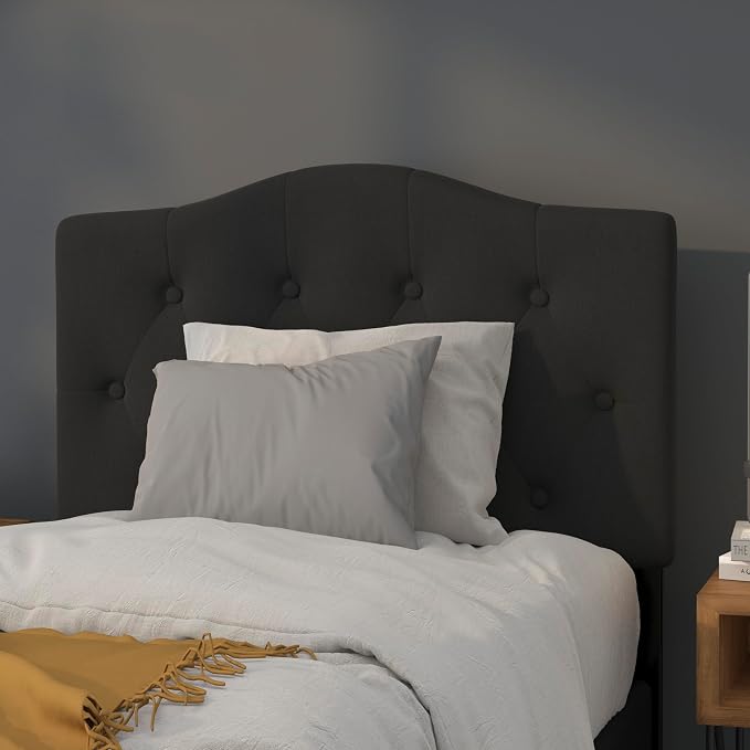 EMMA + OLIVER Black Twin Tufted Headboard | Adjustable Bed Rail Slots, Fabric Upholstered