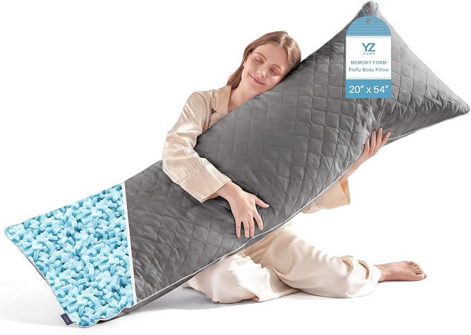 YZ HOME Long Body Pillow for Adults,Firm Body Pillow Shredded Memory Foam | Adjustable Height,Support for Side Sleeper & Pregnant Women(Grey,20x54 Inch)