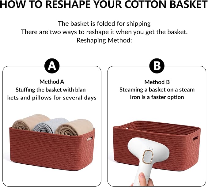MiniArk Large Storage Baskets for Shelves, 17 x 13 x 7.5” Closet Organizers Bins for Clothes Blanket Towels, Baby Nursery, Toy Baskets Box, Woven Rope Baskets, 3 Packs Oxide Red