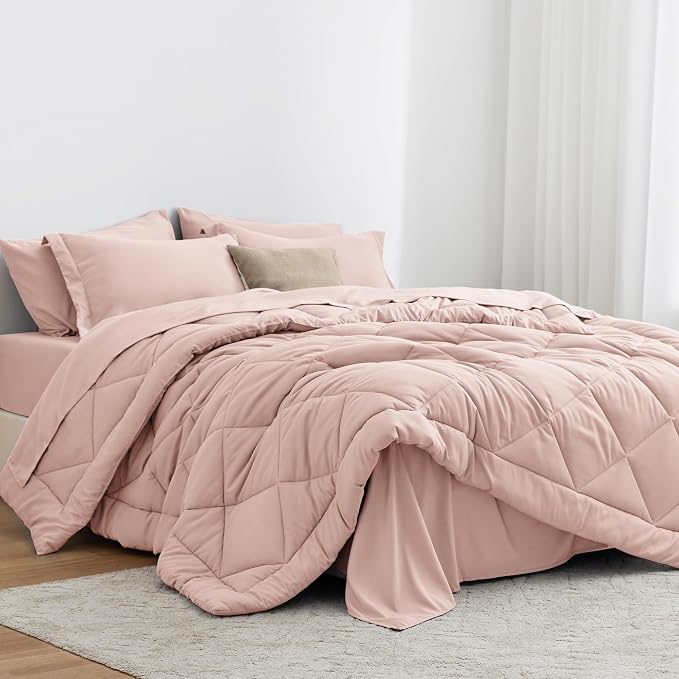 Love's cabin Twin XL Bedding Set, 5 Pieces Pink All Season with Comforter, Sheets, Pillowcase & Sham