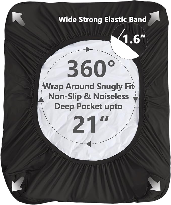 ELVEN HOME Queen Size Mattress Pad Waterproof, Pillow Top Cooling Mattress Topper Cover, Quilted Fitted Mattress Protector Washable, Deep Pocket 8-21" (60x80 inch, Black)