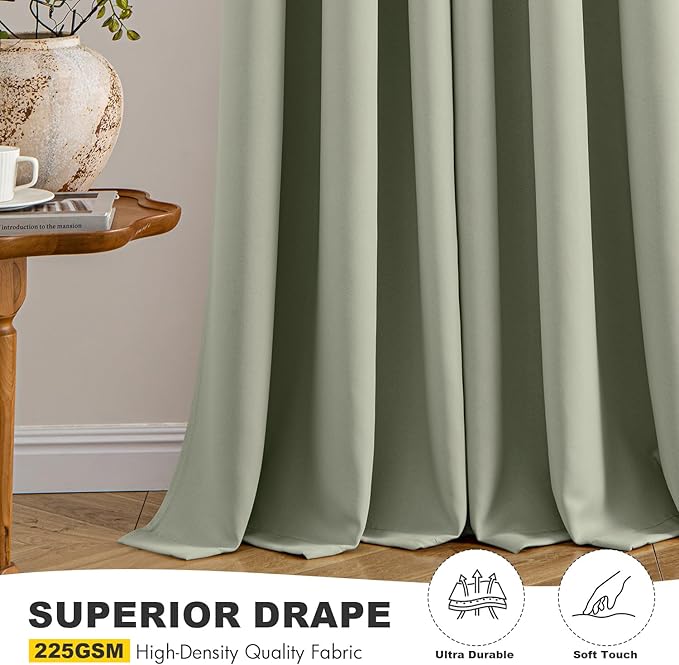 MIULEE Blackout Curtains for Bedroom 2 Panels 40 x 84 Inch Long Sage Green | Thermal Insulated, Living Room Darkening Grommet Drapes, Noise Reducing, Light Blocking Window Treatments