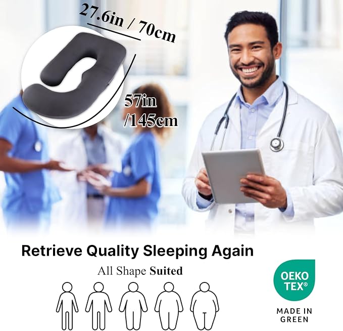 ALLOPERA Pregnancy Pillow, Full Body 57 Inch Maternity Pillow with Removable Washable Cover - Sleep Support for Legs, Back, Neck, Shoulder, HIPS, Belly for Pregnent Women, Black Milk Fiber Cover