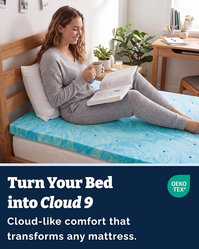 2 Inch Twin Memory Foam Mattress Topper - Cooling Gel Mattress Pad | Cooling Gel Infused Bed Topper, Soft Ventilated Mattress Pad for Pressure Relief & Pain-Free Sleep, CertiPUR-US & Oeko-TEX
