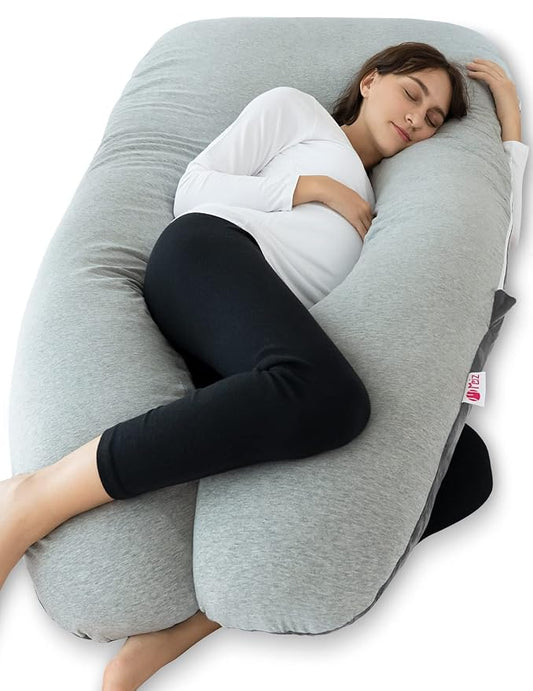 Meiz Pregnancy Pillows Cooling, Pregnancy Pillow U Shaped, Full Body Pillow and Maternity Pillow for Support Neck/Back/Legs with Pregnancy Pillow Cooling Jersey Cover & Velvet Cover, Grey