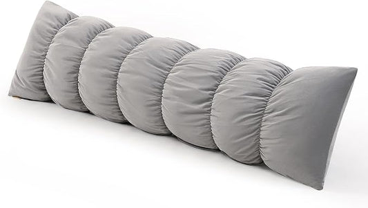 Pat. Pend. Full Body Pillow for Adults, 59 Inch, Zinc Gray | Segmented side sleeper pillow with a removable, washable soft velvet cover; long bed pillow for comfortable everyday use.