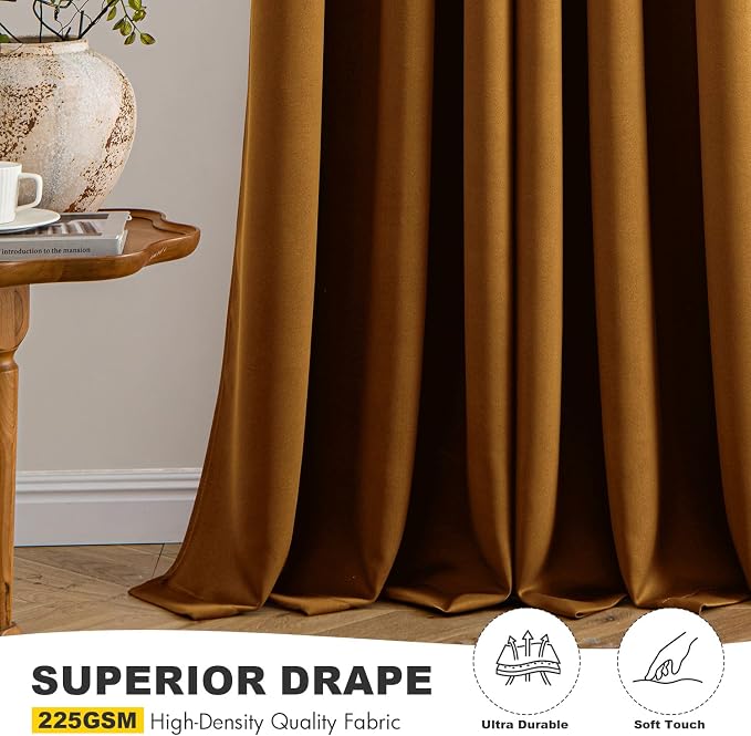 MIULEE Blackout Curtains for Bedroom 2 Panels 40 x 63 Inch Long Gold Brown | Thermal Insulated, Living Room Darkening Grommet Drapes, Noise Reducing, Light Blocking Window Treatments