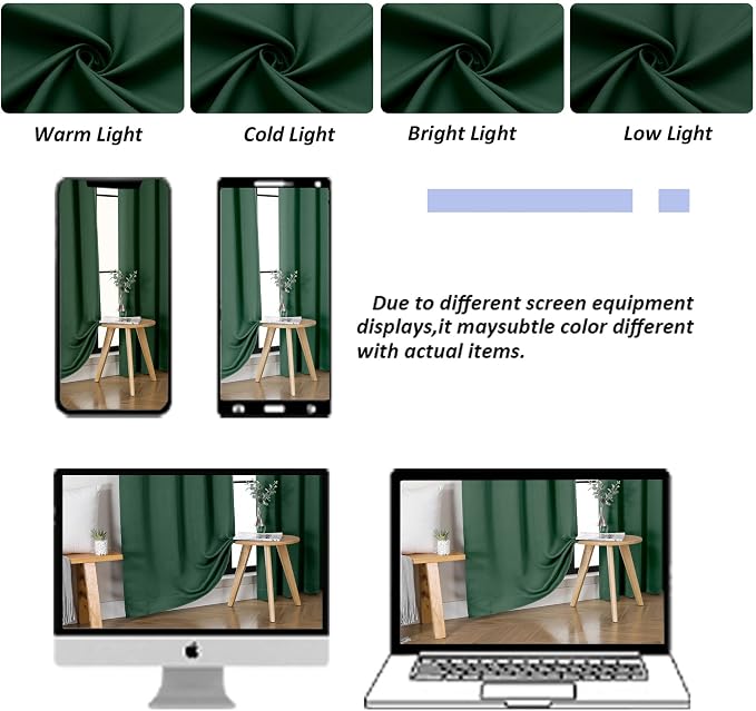 Simplebrand Blackout Extra 10ft Curtains for Patio 120 Inches Long 2 Panels Set, Solid Thermal Insulated Energy Saving Rod Pocket Window Treatment Curtains Blackout Drapes, 50" Wx120 L, Ever Green
