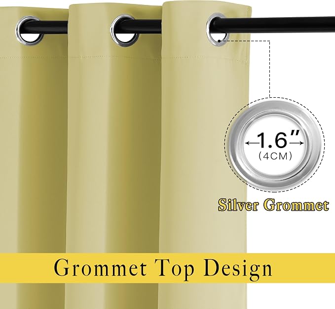 NICETOWN Room Darkening Curtains for Girls Room - Thermal Insulated Solid Grommet Room Darkening Panels/Drapes for Girl's Bedroom (Paler Yellow, 1 Pair, 52 by 54-Inch)
