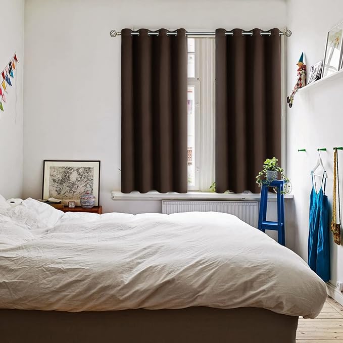 BGment Brown Blackout Curtains for Bedroom 45 Inch Long - 2 Panels | Grommet Top, Black Out, Room Darkening, Sunblock, Thermal Insulated, Window Drapes for Kids Boys Room, 52x45 Inch