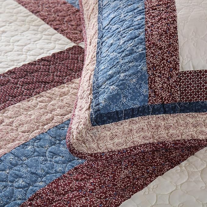 VISIMISI Cotton Bedding Quilt Sets 3 Pieces Reversible Coverlet Sets All Season Boys Real Patchwork Bedspread,Star Pattern,Queen Size | Breathable material