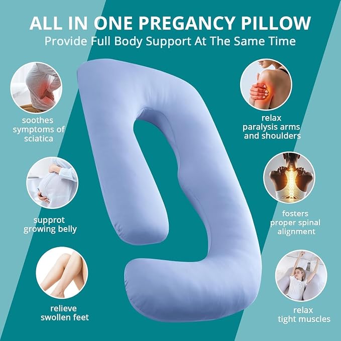 Cooling Pregnancy Pillows for Sleeping, 65'' Full Body Pillow, Light Blue | Sasttie Maternity Pillow, OEKO-TEX, Down Alternative, Removable Cover, Pregnant Women Must Haves, Maternity Essential