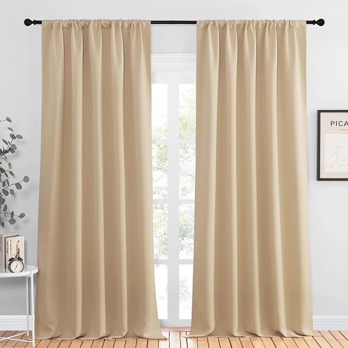 NICETOWN Room Darkening Curtains for Bedroom - Home Decoration Privacy Protection Thermal Insulated Solid Drapes/Draperies for Sliding Glass Door (Biscotti Beige, Set of 2, 52 x 95 inches)
