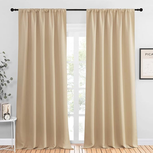 NICETOWN Room Darkening Curtains for Bedroom - Home Decoration Privacy Protection Thermal Insulated Solid Drapes/Draperies for Sliding Glass Door (Biscotti Beige, Set of 2, 52 x 95 inches)