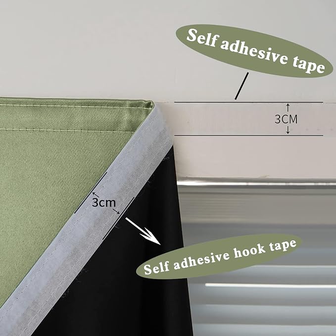 AJAZZ 100% Window Blinds Blackout Portable Black Out Curtains Adhesive Curtains for Living Room No Drilling (Sage Green, 47" W x 63" L 1 Panel)
