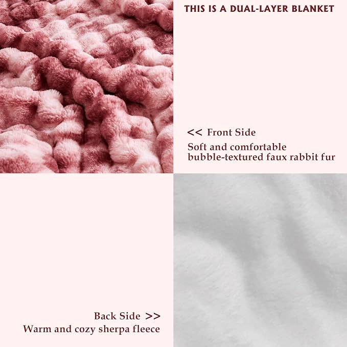 50x60 Inches Ultra-Soft Fuzzy Faux Fur Plush Throw Blanket - Thick, Warm Sherpa for Couch, Sofa, Bedroom, Camping - Decorative Blanket for Cozy Warmth, Bubble Dusty Rose Tie Dye