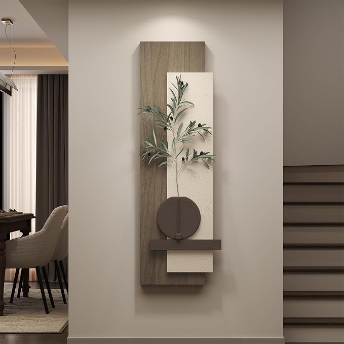 Cuspin Modern 3D Textured Long Narrow Vertical Wall Art | Tall slim type, Faux olive branches, Layered panels, Neutral tones, For bedroom dining room hallway entryway wall decor