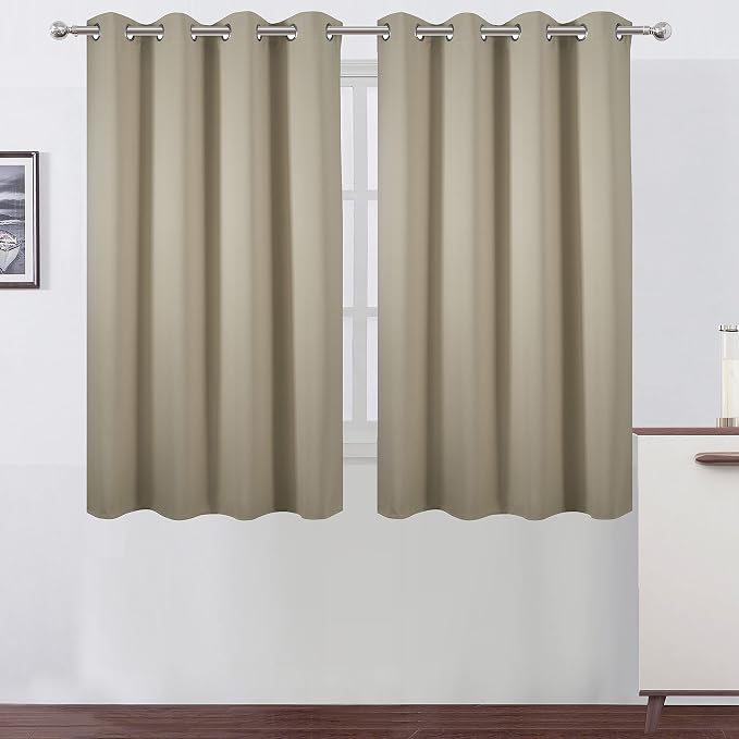 Beige Thermal Blackout Curtains/52 x 54 Inch/Set of 2 Panels Room Darkening Curtains for Bedroom