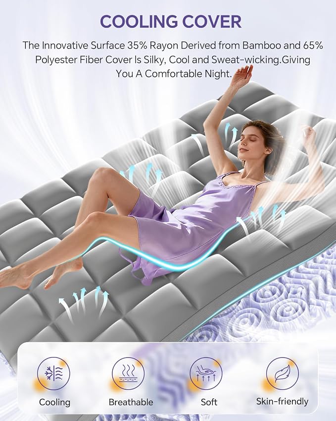 Dual Layer 5 Inch Memory Foam Mattress Topper Full | 3 Inch Pillow Top Mattress Pad Cover and 2 Inch Gel Memory Foam, 7-Zone Egg Crate & 2-in-1 Design (Gray)