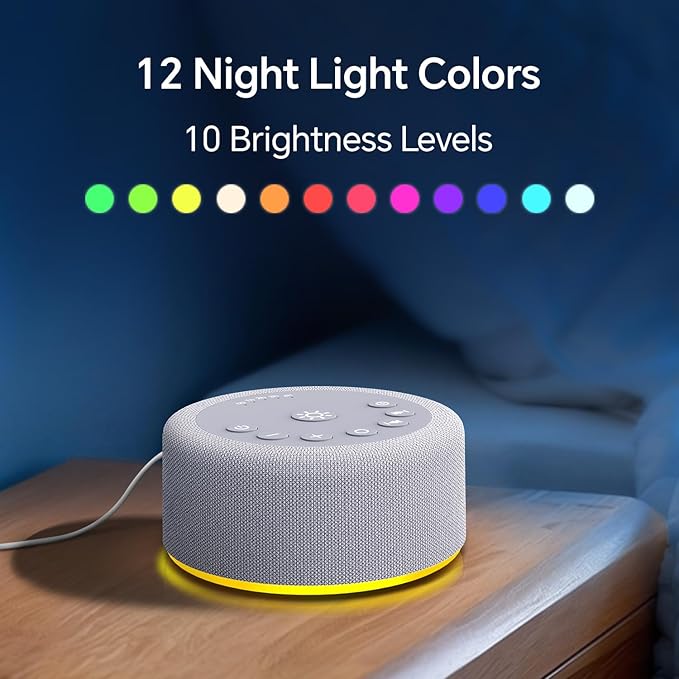 Sound Machine Night Light White Noise Brown Noise Machine 30 Non Looping Sounds 12 Lights 5 Timers 36 Adjustable Volume Memory Function Sleep Sounds Machine for Baby Kids Adult & Home Office Travel