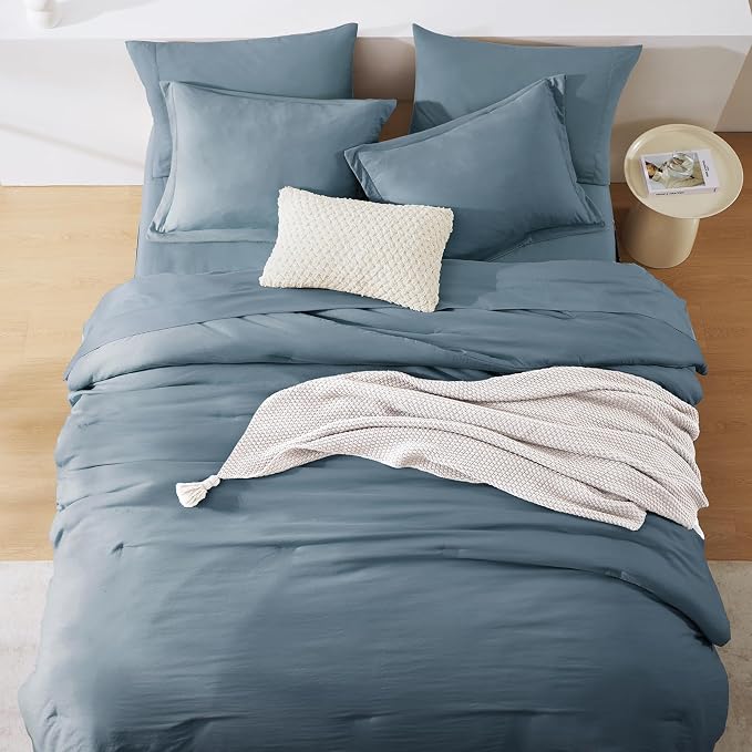 Queen Comforter Set-7 Pieces Soft Prewashed Bed in a Bag Queen Bedding Sets | All Season Comforter with Sheets, Pillow Shams & Pillowcases,Oxford Blue